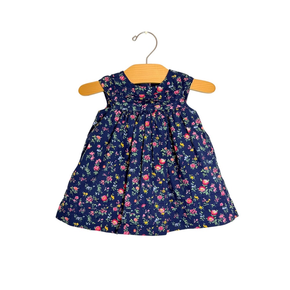 Janie and Jack Baby Girl Navy Blue Floral Cotton Sleeveless Dress 3-6 Months
